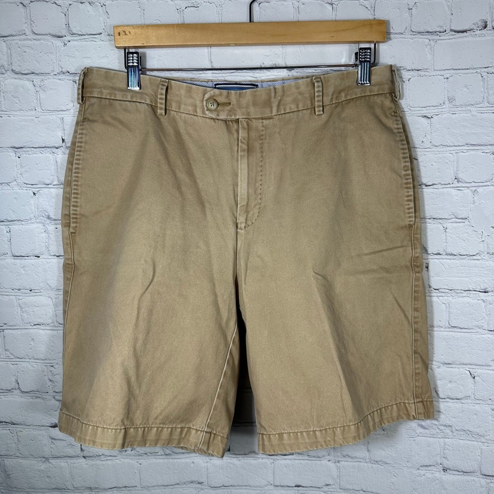 Peter Millar Mens Khaki Pima Cotton Chino Shorts Size 34 MC00B31 Tan Golf Casual